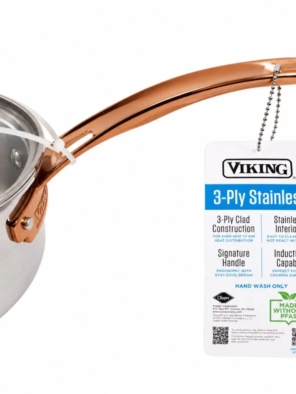 Viking Copper Handle 3-Ply Stainless Steel 1.5 qt Sauce Pan & Glass Lid